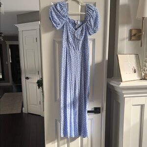 Chic Long Sleeve Blue Patterned Dress